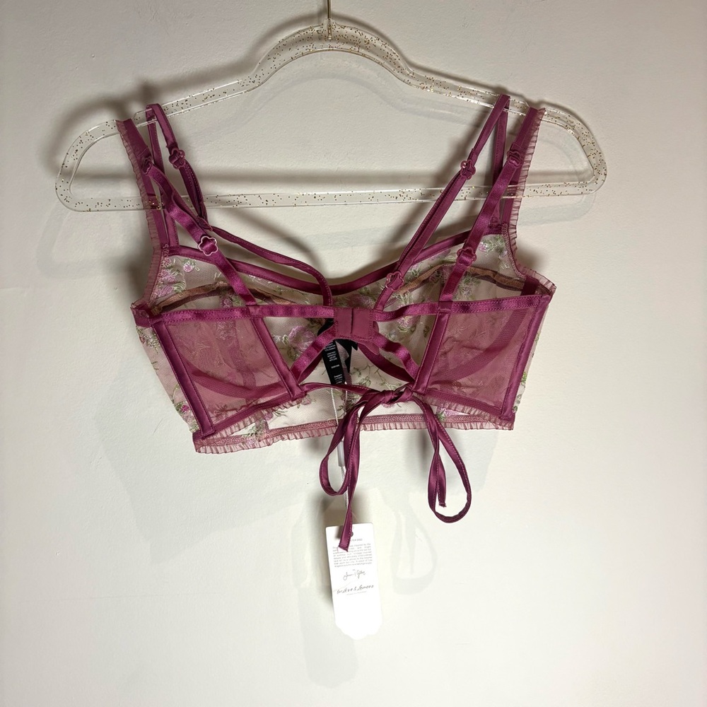 For Love & Lemons NWT Camila Longline Embroidered Mesh Bra Size Small - Picture 10 of 13